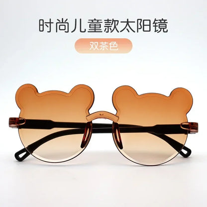 Fashionable New Outdoor Travel Skiing Sunglasses Cartoon Bear Sunglassess for Boy Girl Children Rimless Casual Sunglasses UV400