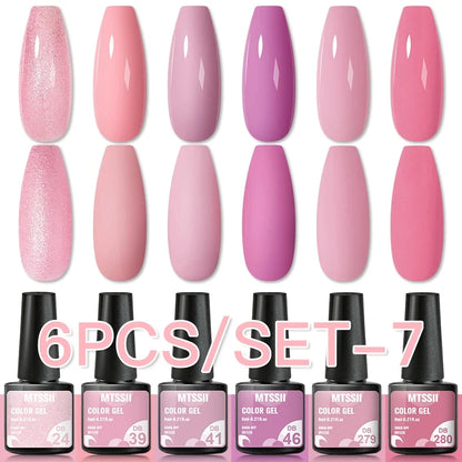 6Pcs/Set Blue Glitter Bright Gel Nail Polish Set Semi Permanent Spring Summer Colors Series Soak Off UV Nail Art Gel Varnish