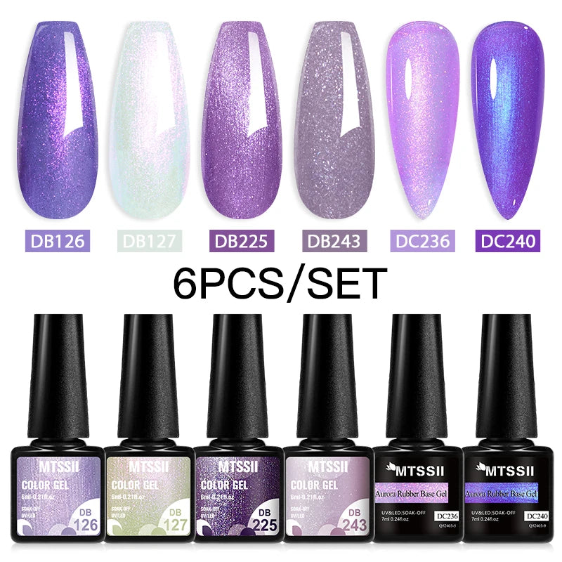 6Pcs/Set Blue Glitter Bright Gel Nail Polish Set Semi Permanent Spring Summer Colors Series Soak Off UV Nail Art Gel Varnish