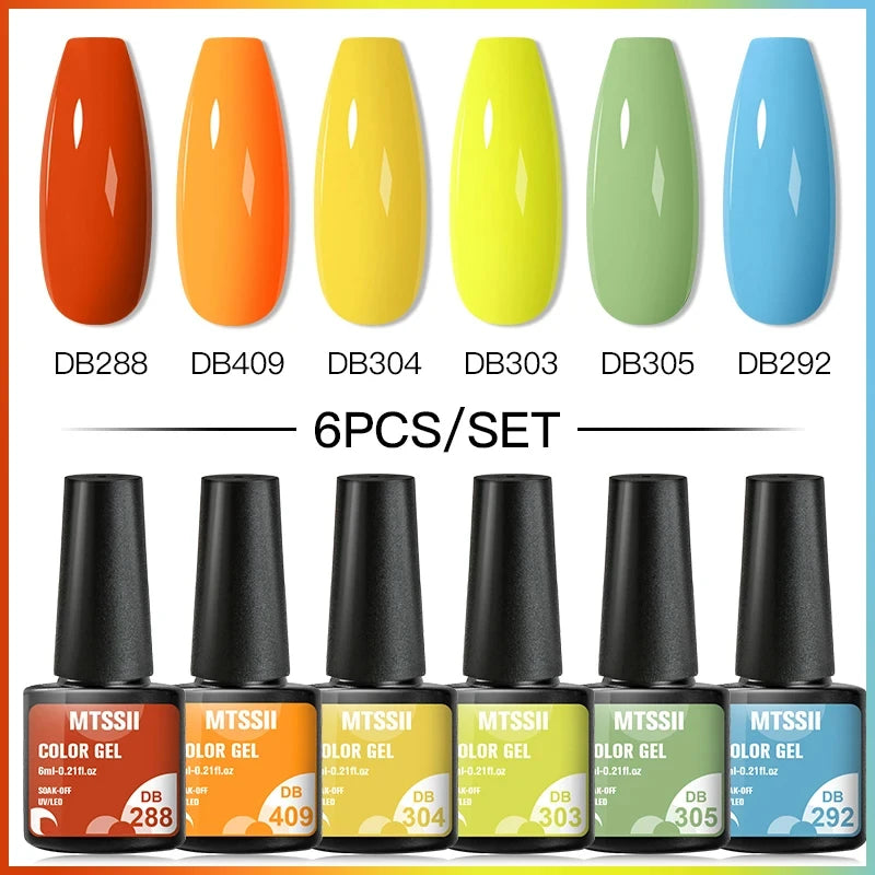 6Pcs/Set Blue Glitter Bright Gel Nail Polish Set Semi Permanent Spring Summer Colors Series Soak Off UV Nail Art Gel Varnish