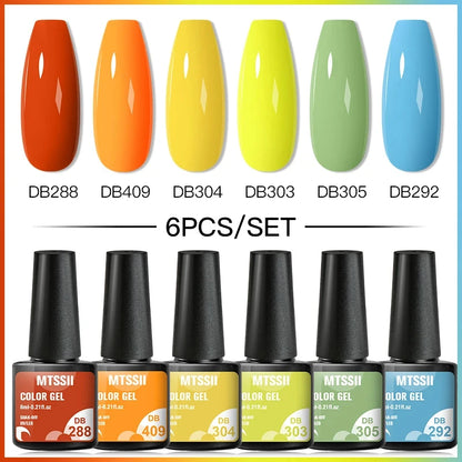 6Pcs/Set Blue Glitter Bright Gel Nail Polish Set Semi Permanent Spring Summer Colors Series Soak Off UV Nail Art Gel Varnish