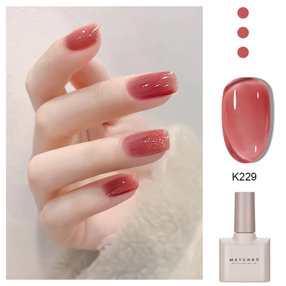 MAYCHAO 12ml Jelly Gel Nail Polish Semi Permanent Top Coat Soak Off UV LED Gel Art Nail Varnish Manicure Long Lasting Nail Gel