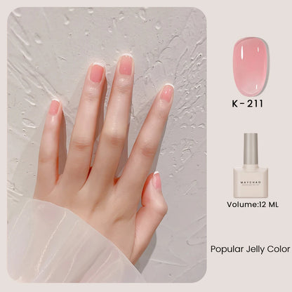 MAYCHAO 12ml Jelly Gel Nail Polish Semi Permanent Top Coat Soak Off UV LED Gel Art Nail Varnish Manicure Long Lasting Nail Gel