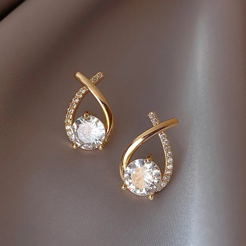 Fashion Cross Stud Earrings For Women Girls Korean Style Elegant Crystal Jewelry Ear Rings Fishtail Lady Earrings Gifts
