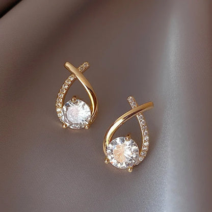 Fashion Cross Stud Earrings For Women Girls Korean Style Elegant Crystal Jewelry Ear Rings Fishtail Lady Earrings Gifts