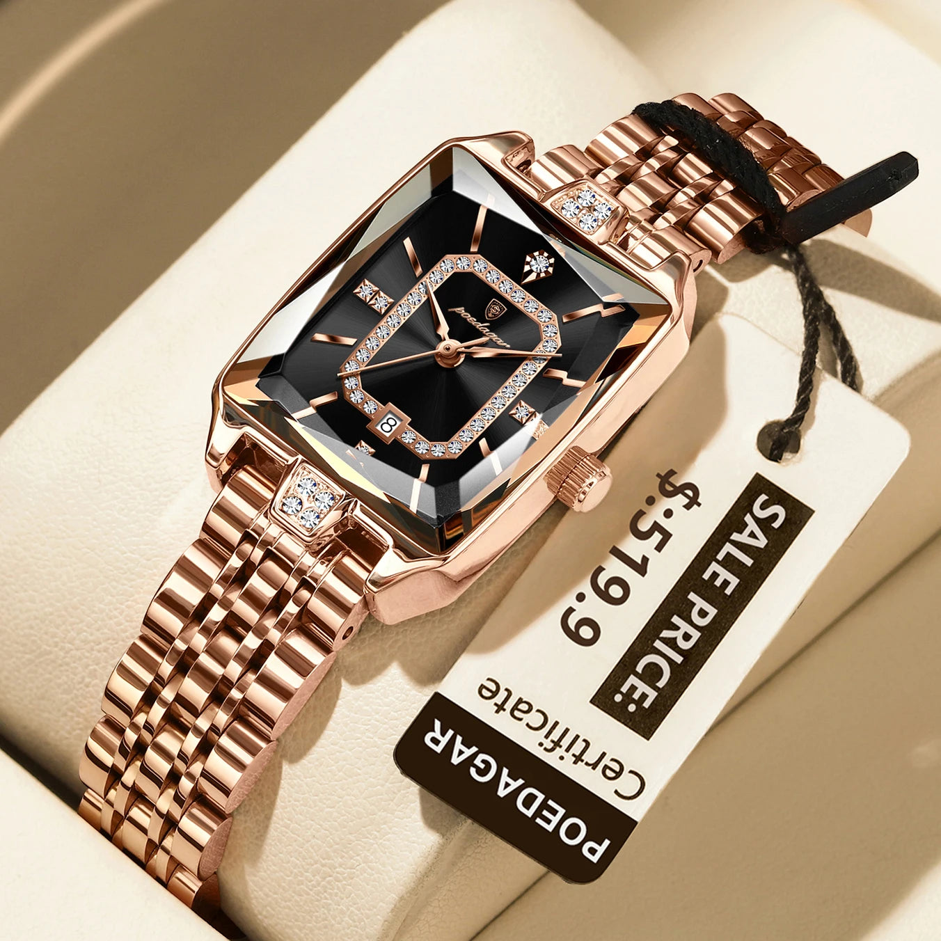 POEDAGAR Luxury Elegant Watch For Woman Date Waterproof Rectangle Ladies Watch Stainless Steel Quartz Women Watches Female Reloj