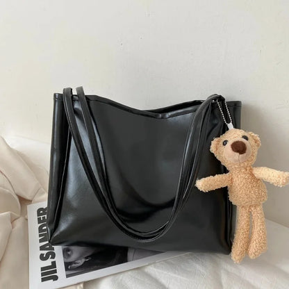 Autumn Winter Soft Leather Large Women's Shoulder Bag Trendy Artistic Tote Bag Casual High Capacity Crossbody Bag
