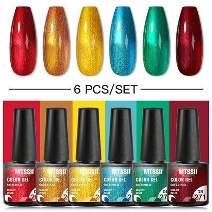 6Pcs/Set Blue Glitter Bright Gel Nail Polish Set Semi Permanent Spring Summer Colors Series Soak Off UV Nail Art Gel Varnish