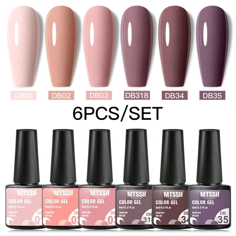 6Pcs/Set Blue Glitter Bright Gel Nail Polish Set Semi Permanent Spring Summer Colors Series Soak Off UV Nail Art Gel Varnish