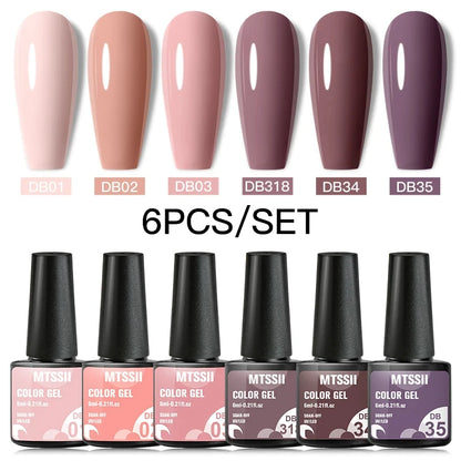 6Pcs/Set Blue Glitter Bright Gel Nail Polish Set Semi Permanent Spring Summer Colors Series Soak Off UV Nail Art Gel Varnish