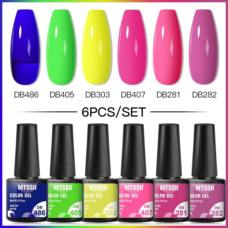 6Pcs/Set Blue Glitter Bright Gel Nail Polish Set Semi Permanent Spring Summer Colors Series Soak Off UV Nail Art Gel Varnish
