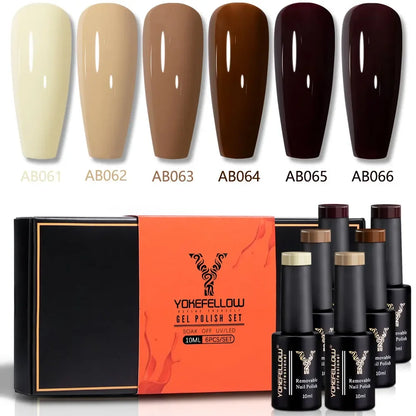 YOKEFELLOW 6Pcs Gel Nail Polish Set 10ML Summer Glitter Gel Polish Macaron Rainbow Colors 2024 Gel Polish Kit Trendy Nail Art