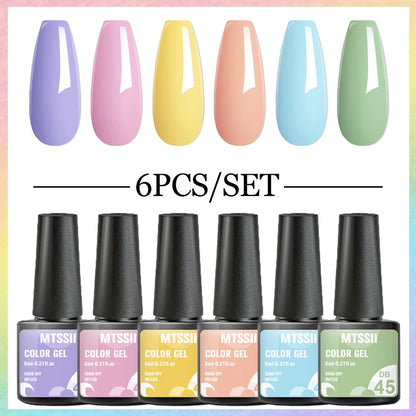 6Pcs/Set Blue Glitter Bright Gel Nail Polish Set Semi Permanent Spring Summer Colors Series Soak Off UV Nail Art Gel Varnish