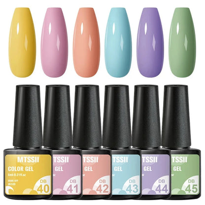 6Pcs/Set Blue Glitter Bright Gel Nail Polish Set Semi Permanent Spring Summer Colors Series Soak Off UV Nail Art Gel Varnish