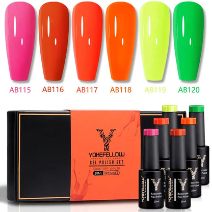 YOKEFELLOW 6Pcs Gel Nail Polish Set 10ML Summer Glitter Gel Polish Macaron Rainbow Colors 2024 Gel Polish Kit Trendy Nail Art