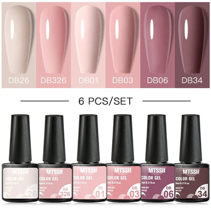 6Pcs/Set Blue Glitter Bright Gel Nail Polish Set Semi Permanent Spring Summer Colors Series Soak Off UV Nail Art Gel Varnish