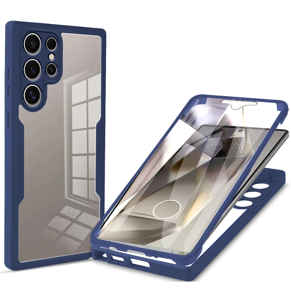 360 Double Sided Full Protection Phone Case for Samsung Galaxy S21 S22 S23 Plus S24 Ultra Slim Clear Cover with Screen Protector