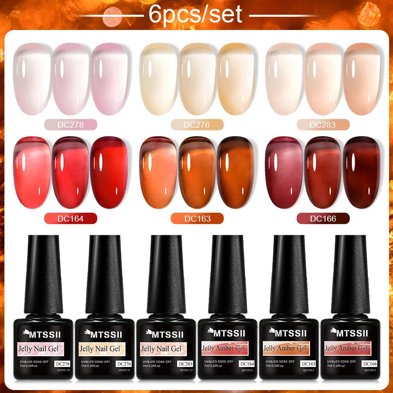 6Pcs/Set Blue Glitter Bright Gel Nail Polish Set Semi Permanent Spring Summer Colors Series Soak Off UV Nail Art Gel Varnish