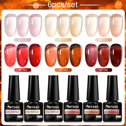 6Pcs/Set Blue Glitter Bright Gel Nail Polish Set Semi Permanent Spring Summer Colors Series Soak Off UV Nail Art Gel Varnish