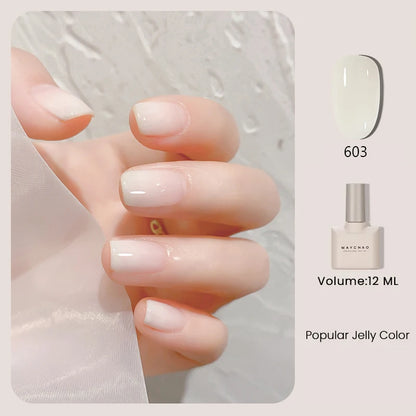 MAYCHAO 12ml Jelly Gel Nail Polish Semi Permanent Top Coat Soak Off UV LED Gel Art Nail Varnish Manicure Long Lasting Nail Gel