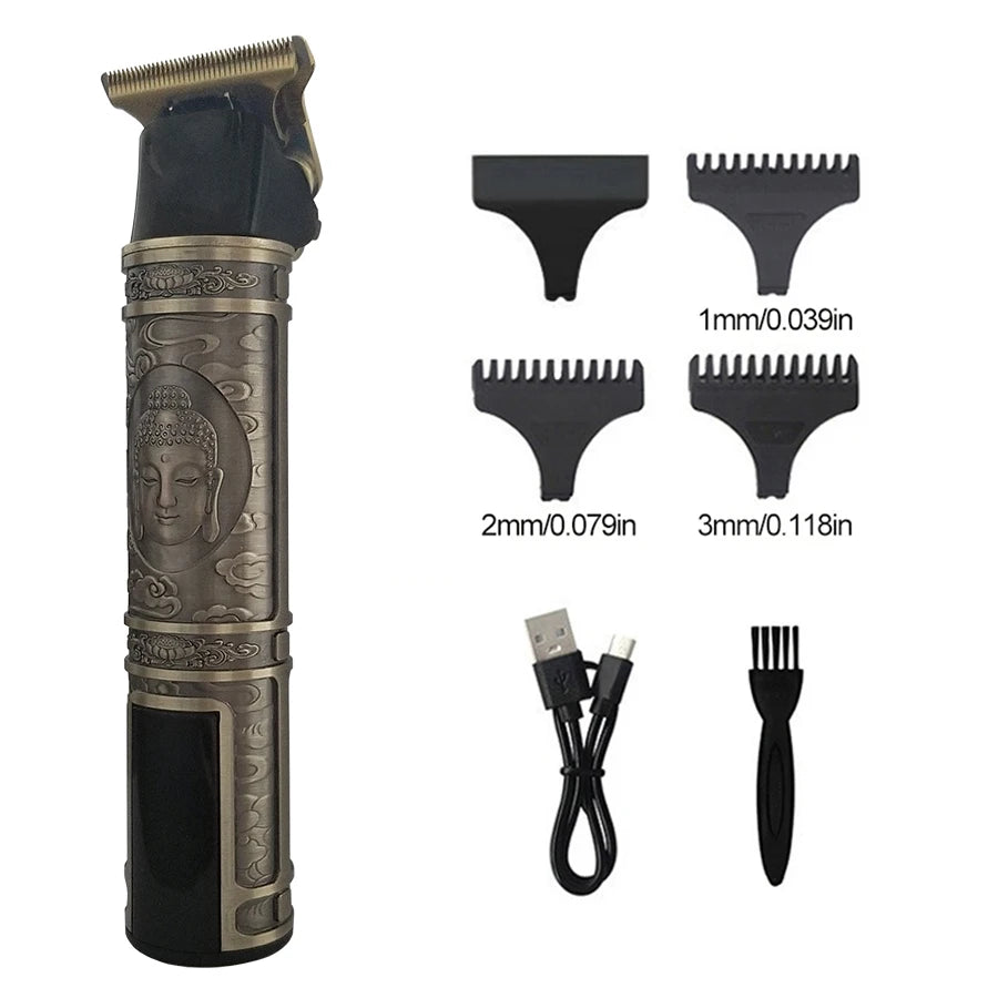 Metal body hair clipper wireless electric trimmer, professional oil engraving electric clipper electric razor