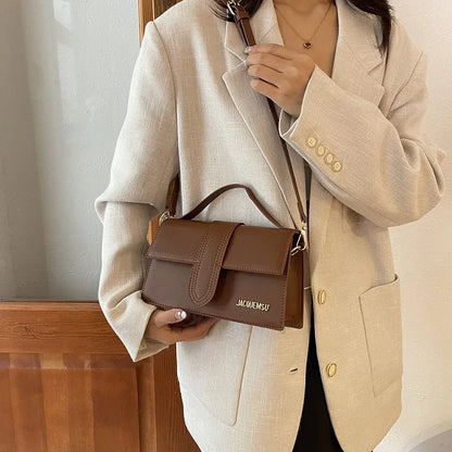 Elegant Simple French Style Crossbody Bag Women's Handbag with Flip Cover for Commuting Versatile Polyester Interior Pocket