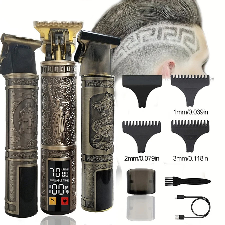 Metal body hair clipper wireless electric trimmer, professional oil engraving electric clipper electric razor