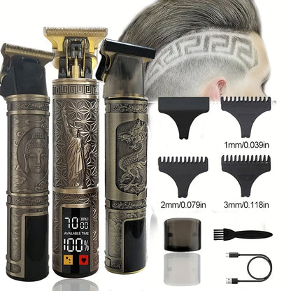 Metal body hair clipper wireless electric trimmer, professional oil engraving electric clipper electric razor