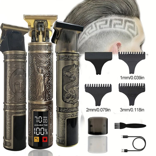 Metal body hair clipper wireless electric trimmer, professional oil engraving electric clipper electric razor