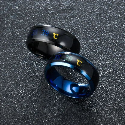 Smart Temperature Couples Ring Multifunctional Temperature Sensitive Stainless Steel Ring for Women Men Jewelry Gift