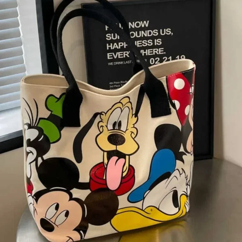 Cartoon Mickey Fashion Versatile LargeCapacity Canvas Shoulder Bag Women's Casual Versatile Tote Bag Student Class Handbag