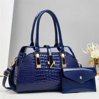 Luxury Brand Crocodile Women Tote Bag Bright Leather Women Handbag Purse Shoulder Bag Female Top-handle Bags Commuting Shopping