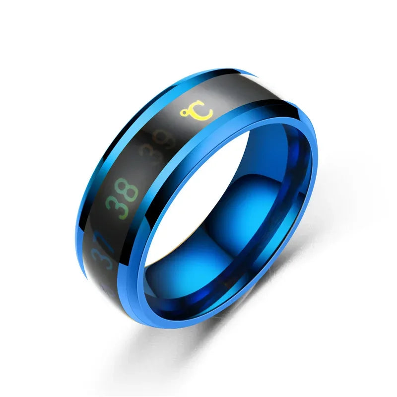 Smart Temperature Couples Ring Multifunctional Temperature Sensitive Stainless Steel Ring for Women Men Jewelry Gift