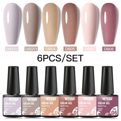 6Pcs/Set Blue Glitter Bright Gel Nail Polish Set Semi Permanent Spring Summer Colors Series Soak Off UV Nail Art Gel Varnish