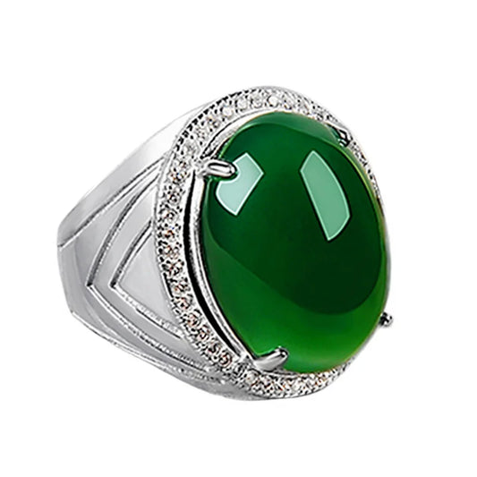 New Fashion Domineering Green Chalcedony Ring Male Finger Accessories High-end 925 Silver Ring For Men Jewelry