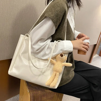 Autumn Winter Soft Leather Large Women's Shoulder Bag Trendy Artistic Tote Bag Casual High Capacity Crossbody Bag