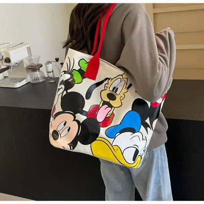 Cartoon Mickey Fashion Versatile LargeCapacity Canvas Shoulder Bag Women's Casual Versatile Tote Bag Student Class Handbag