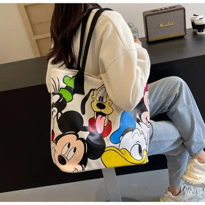Cartoon Mickey Fashion Versatile LargeCapacity Canvas Shoulder Bag Women's Casual Versatile Tote Bag Student Class Handbag