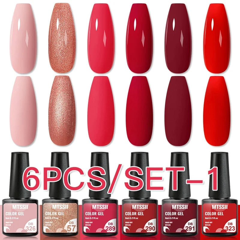 6Pcs/Set Blue Glitter Bright Gel Nail Polish Set Semi Permanent Spring Summer Colors Series Soak Off UV Nail Art Gel Varnish