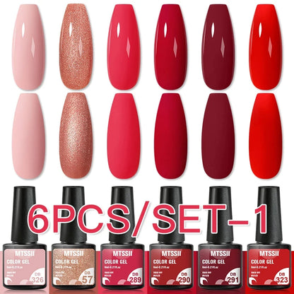 6Pcs/Set Blue Glitter Bright Gel Nail Polish Set Semi Permanent Spring Summer Colors Series Soak Off UV Nail Art Gel Varnish