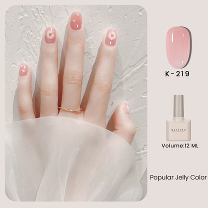 MAYCHAO 12ml Jelly Gel Nail Polish Semi Permanent Top Coat Soak Off UV LED Gel Art Nail Varnish Manicure Long Lasting Nail Gel