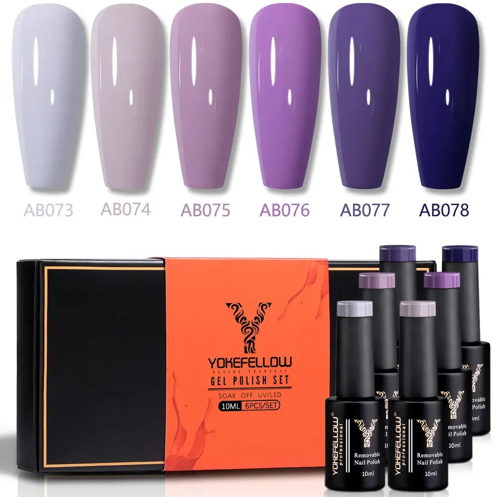 YOKEFELLOW 6Pcs Gel Nail Polish Set 10ML Summer Glitter Gel Polish Macaron Rainbow Colors 2024 Gel Polish Kit Trendy Nail Art
