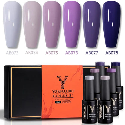 YOKEFELLOW 6Pcs Gel Nail Polish Set 10ML Summer Glitter Gel Polish Macaron Rainbow Colors 2024 Gel Polish Kit Trendy Nail Art