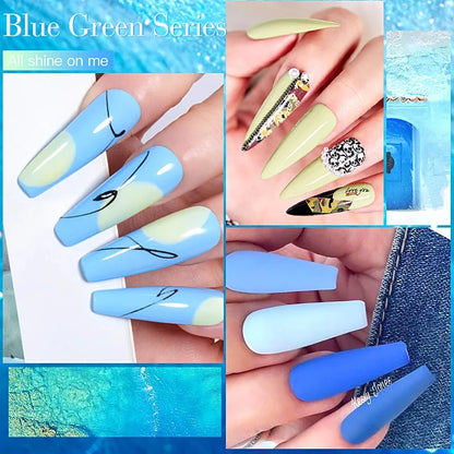 6Pcs/Set Blue Glitter Bright Gel Nail Polish Set Semi Permanent Spring Summer Colors Series Soak Off UV Nail Art Gel Varnish