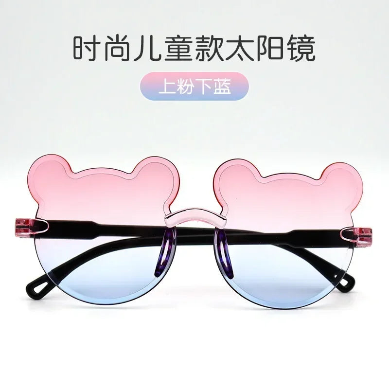 Fashionable New Outdoor Travel Skiing Sunglasses Cartoon Bear Sunglassess for Boy Girl Children Rimless Casual Sunglasses UV400