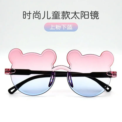 Fashionable New Outdoor Travel Skiing Sunglasses Cartoon Bear Sunglassess for Boy Girl Children Rimless Casual Sunglasses UV400