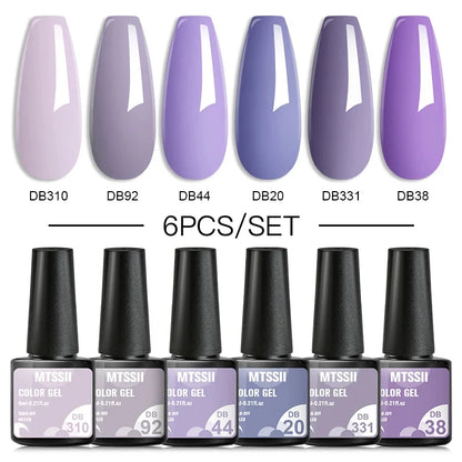 6Pcs/Set Blue Glitter Bright Gel Nail Polish Set Semi Permanent Spring Summer Colors Series Soak Off UV Nail Art Gel Varnish