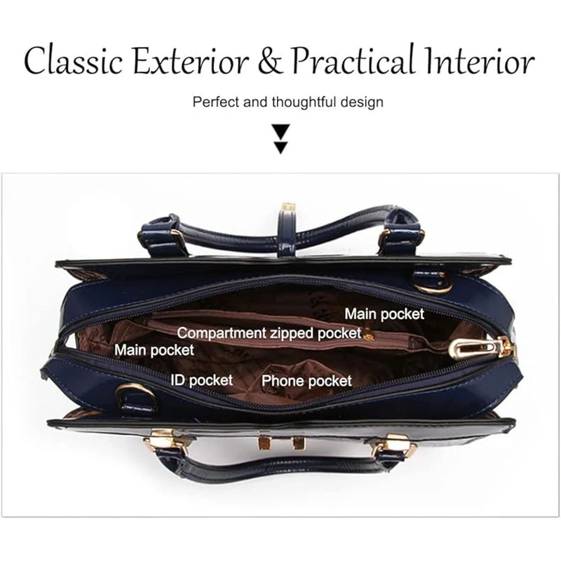 Luxury Brand Crocodile Women Tote Bag Bright Leather Women Handbag Purse Shoulder Bag Female Top-handle Bags Commuting Shopping