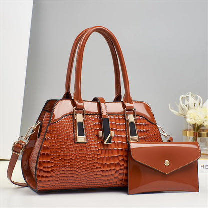Luxury Brand Crocodile Women Tote Bag Bright Leather Women Handbag Purse Shoulder Bag Female Top-handle Bags Commuting Shopping