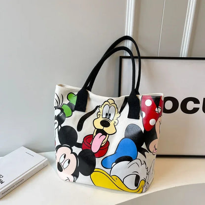 Cartoon Mickey Fashion Versatile LargeCapacity Canvas Shoulder Bag Women's Casual Versatile Tote Bag Student Class Handbag